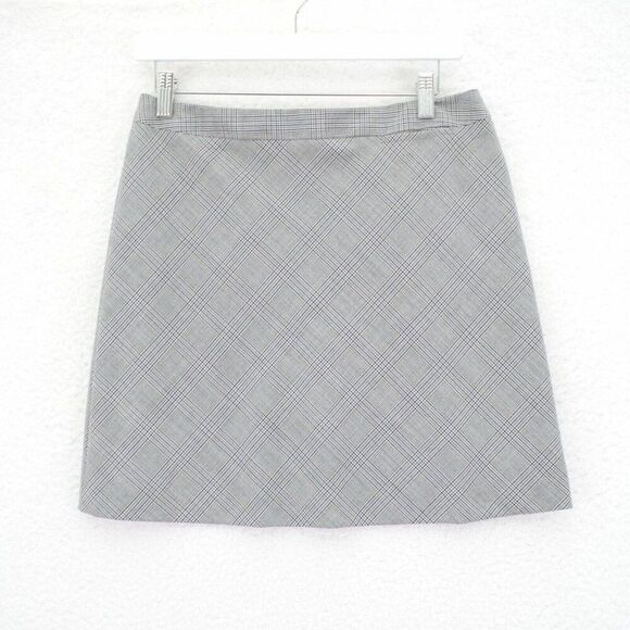 NEW The Limited Stretch Gray Glen Plaid Brown‎ Windowpane Skirt Size 8 Polyester - Picture 1 of 7